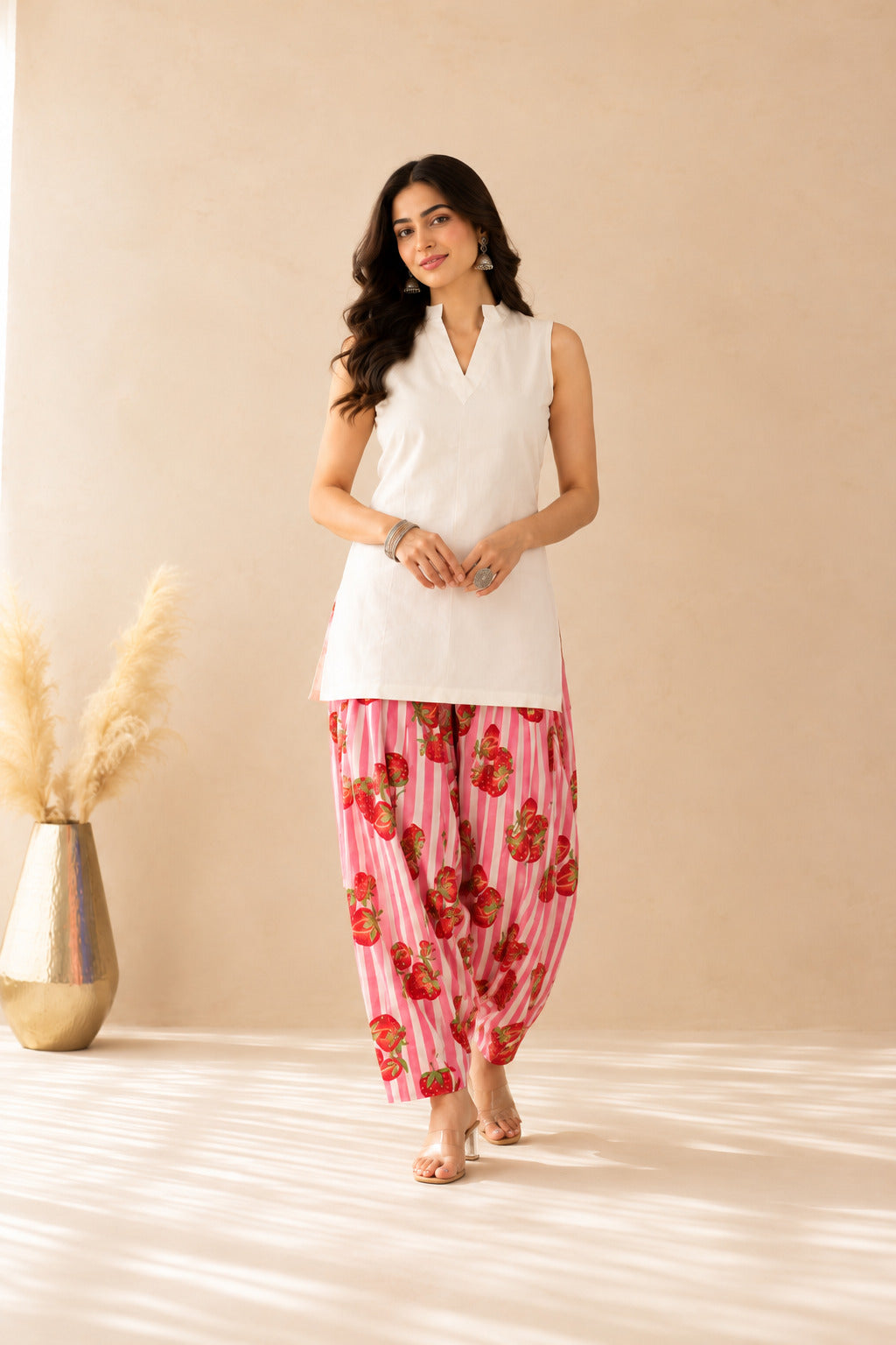 AFZA PINK STRIPED FARSHI SET