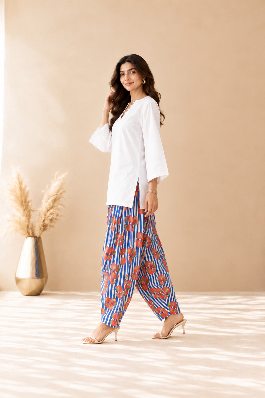 SHEHNAZ BLUE STRIPED FARSHI SET