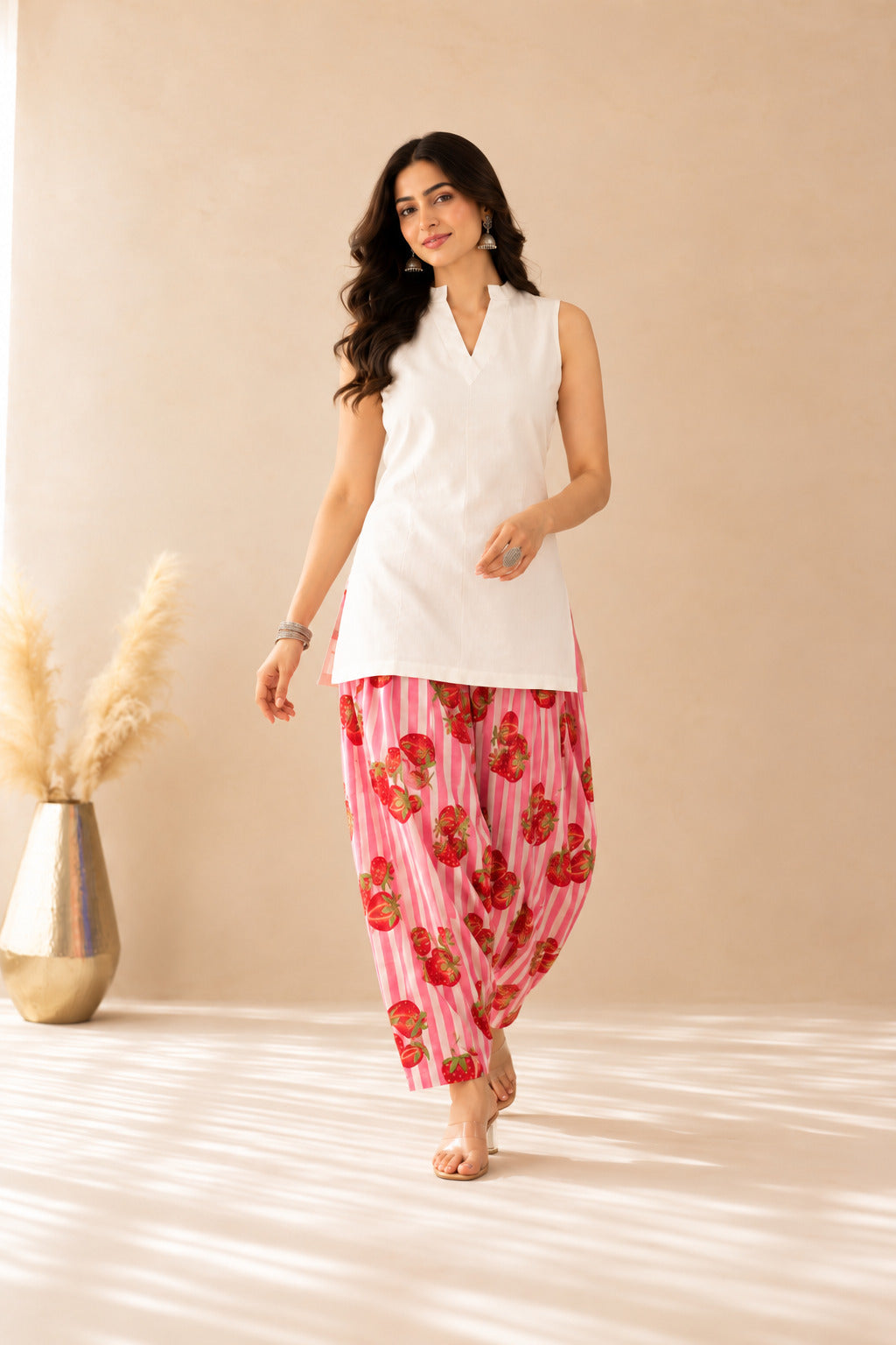 AFZA PINK STRIPED FARSHI SET