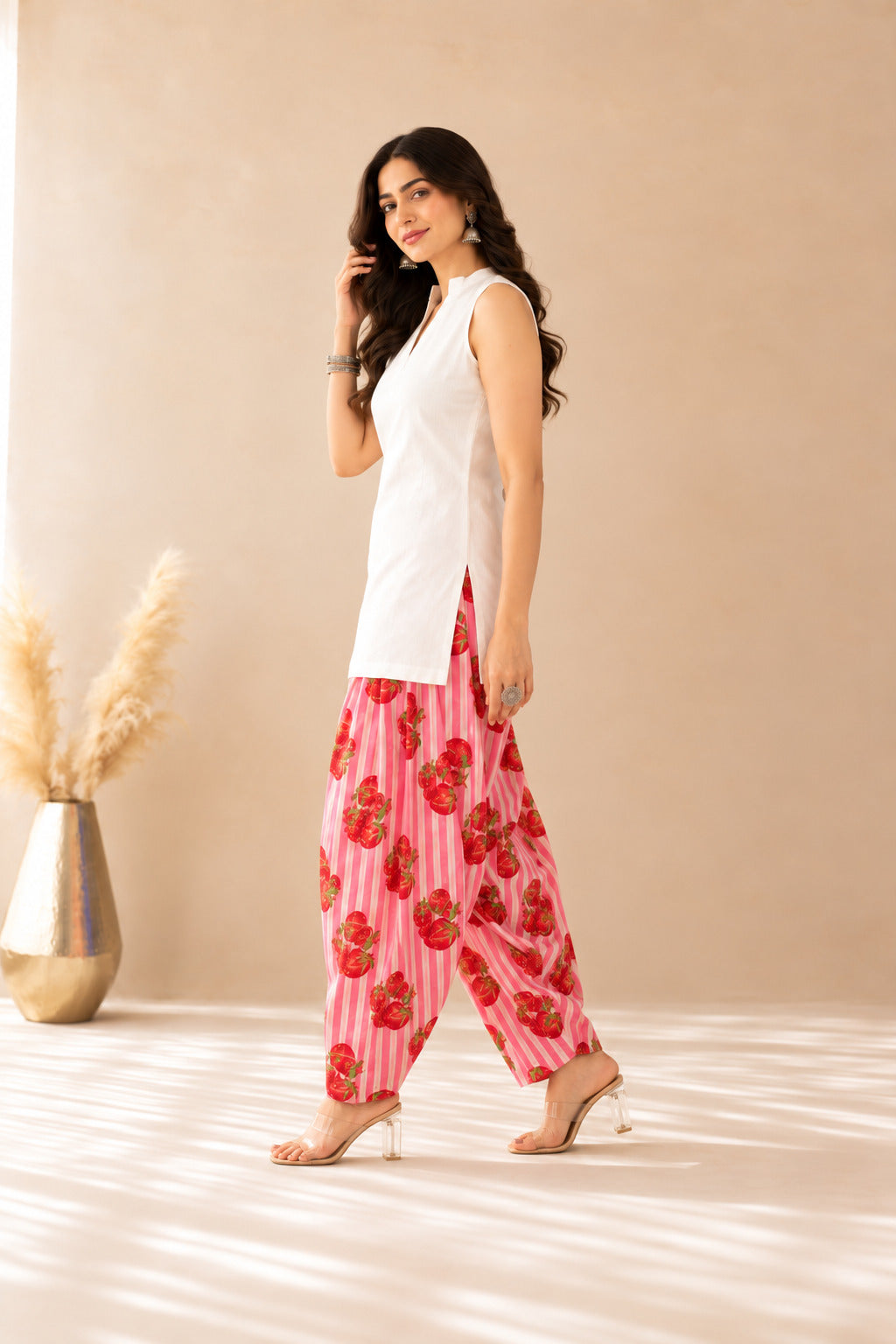 AFZA PINK STRIPED FARSHI SET