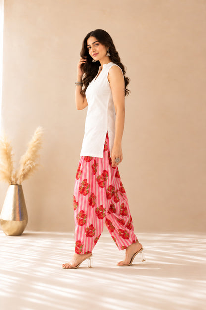AFZA PINK STRIPED FARSHI SET
