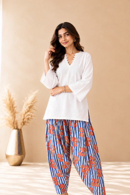 SHEHNAZ BLUE STRIPED FARSHI SET