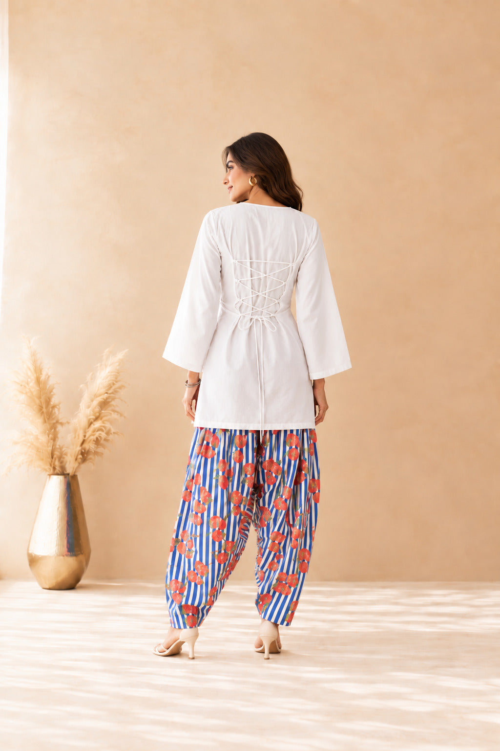 SHEHNAZ BLUE STRIPED FARSHI SET