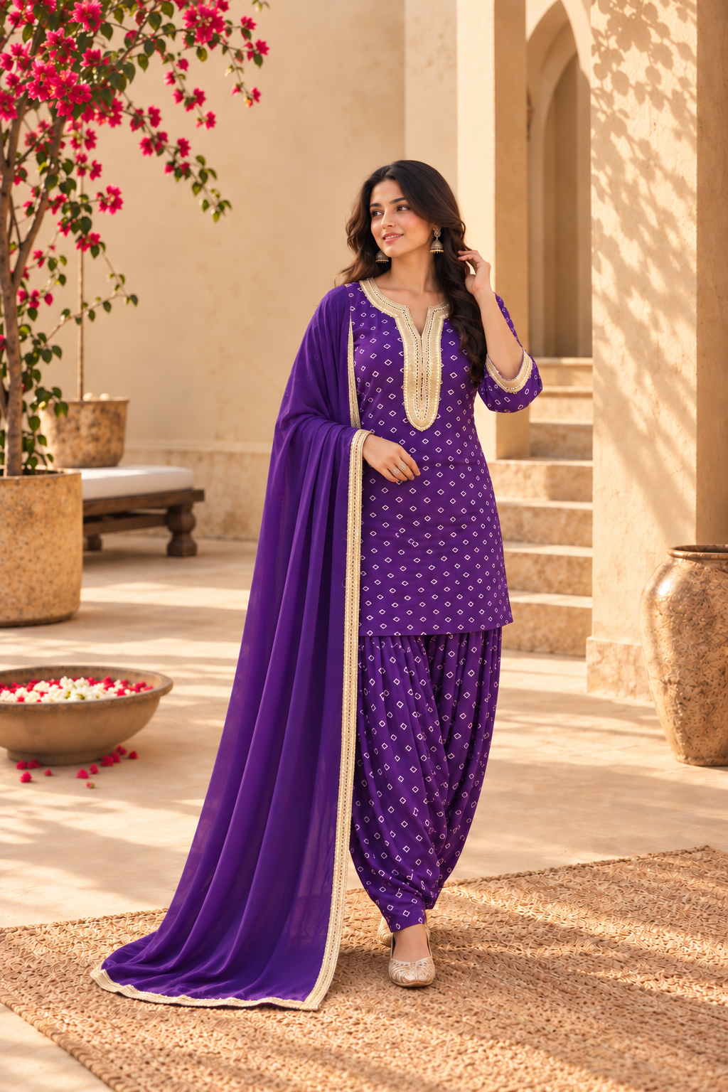 EKTA PURPLE BANDHEJ FARSHI SET WITH DUPATTA