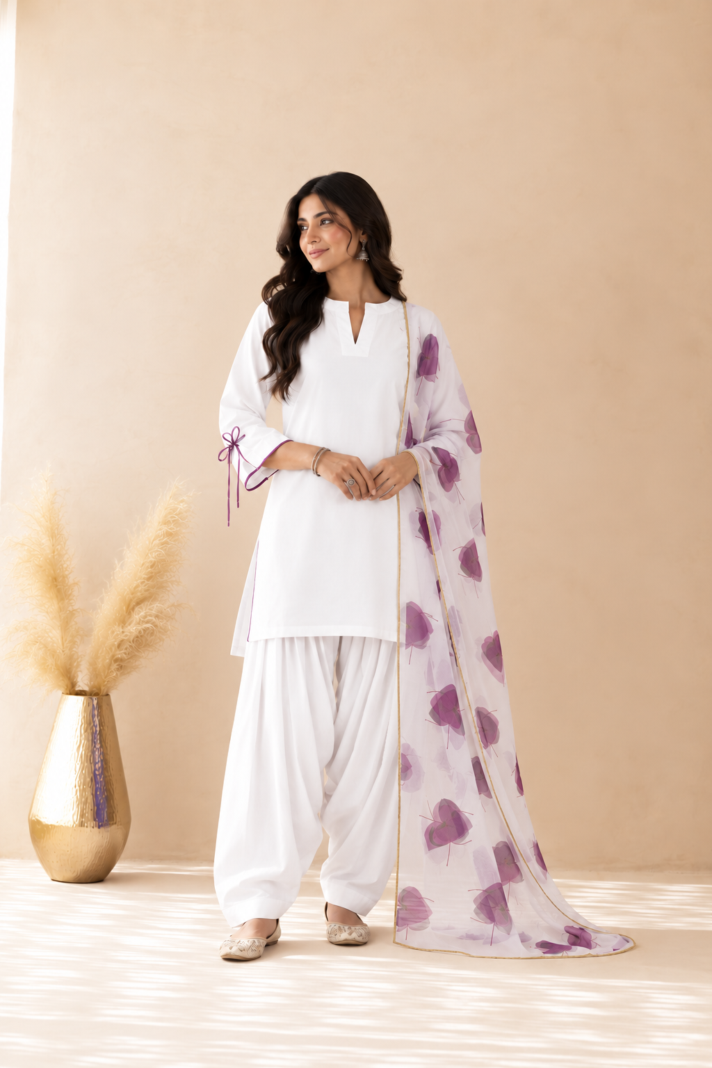 SUMBUL PURPLE HANDPAINTED DUPATTA FARSHI SET