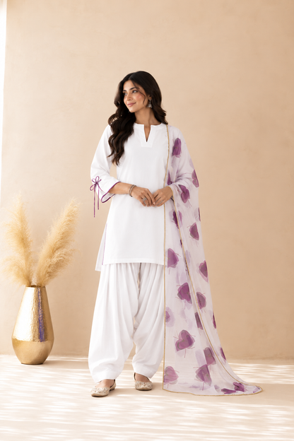 SUMBUL PURPLE HANDPAINTED DUPATTA FARSHI SET
