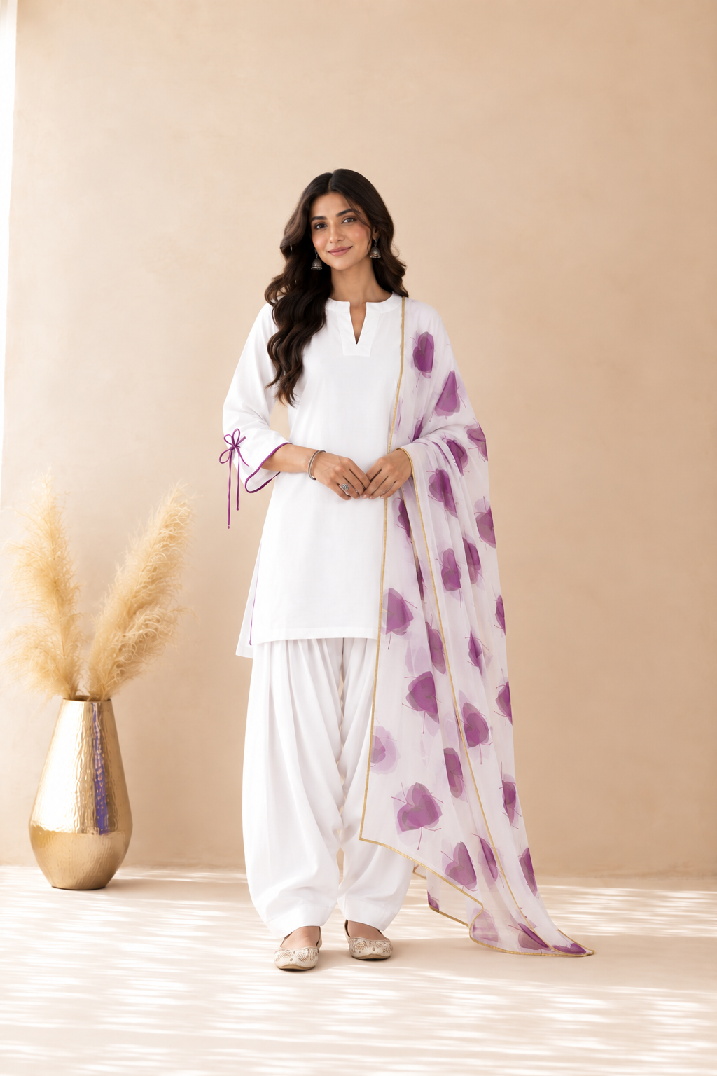 SUMBUL PURPLE HANDPAINTED DUPATTA FARSHI SET
