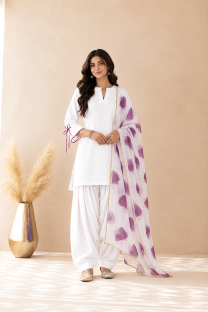 SUMBUL PURPLE HANDPAINTED DUPATTA FARSHI SET