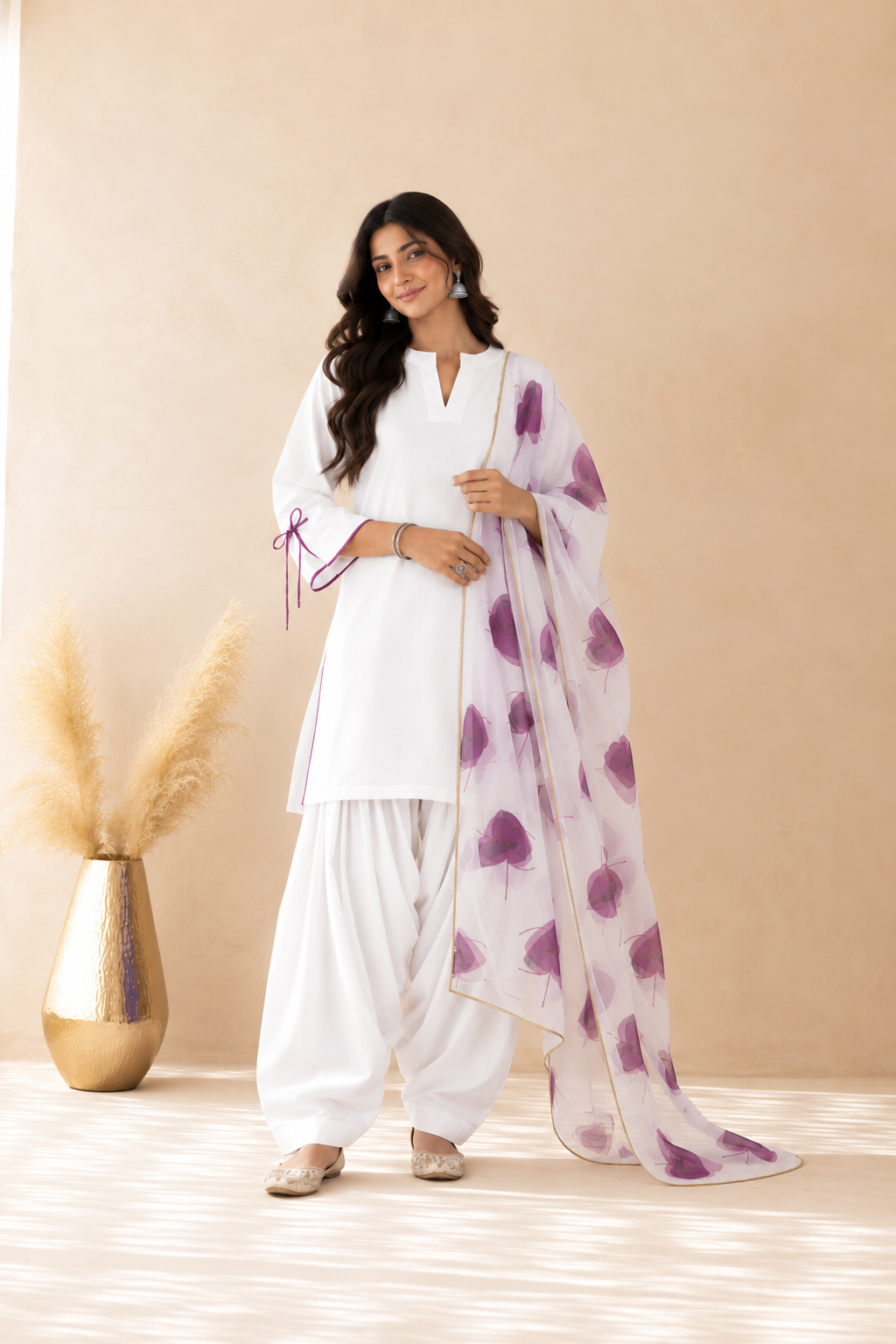 SUMBUL PURPLE HANDPAINTED DUPATTA FARSHI SET