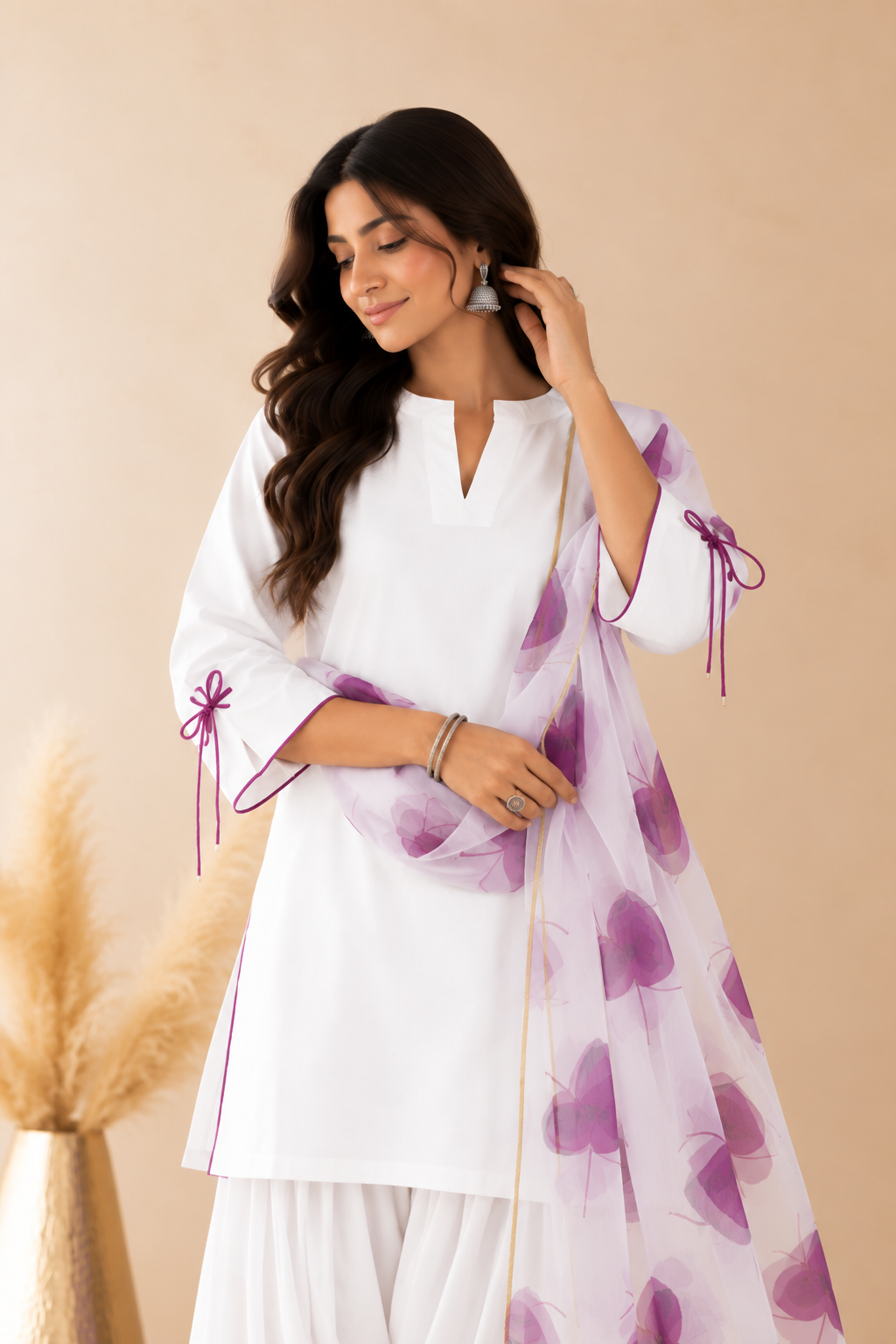 SUMBUL PURPLE HANDPAINTED DUPATTA FARSHI SET