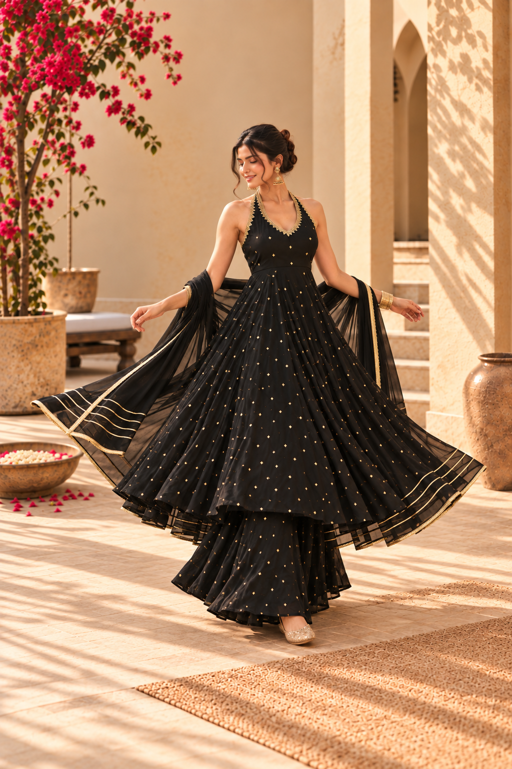 ROSHNI BLACK HALTER NECK ANARKALI SET