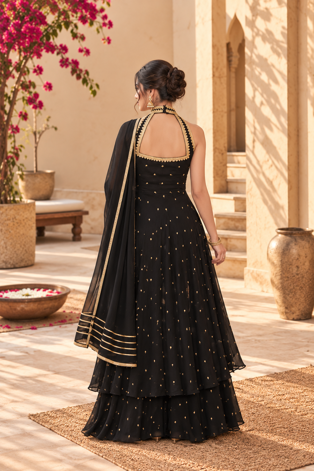 ROSHNI BLACK HALTER NECK ANARKALI SET