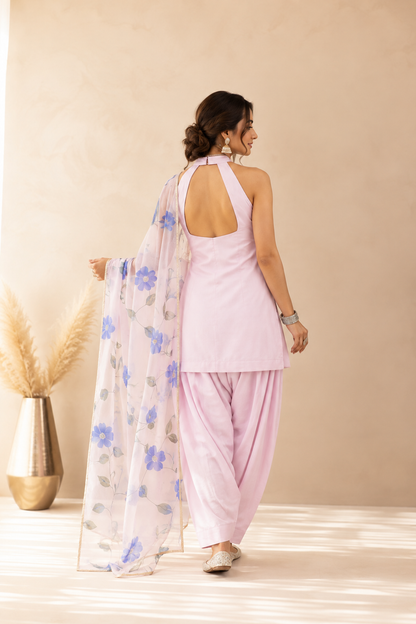 SAIMA PASTEL PINK HANDPAINTED DUPATTA FARSHI SET