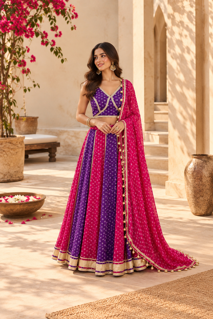 EVANI PURPLE-PINK KALI BANDHEJ LEHENGA