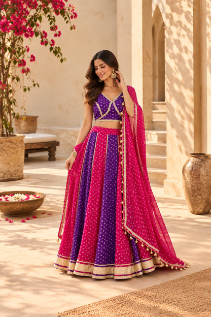 EVANI PURPLE-PINK KALI BANDHEJ LEHENGA