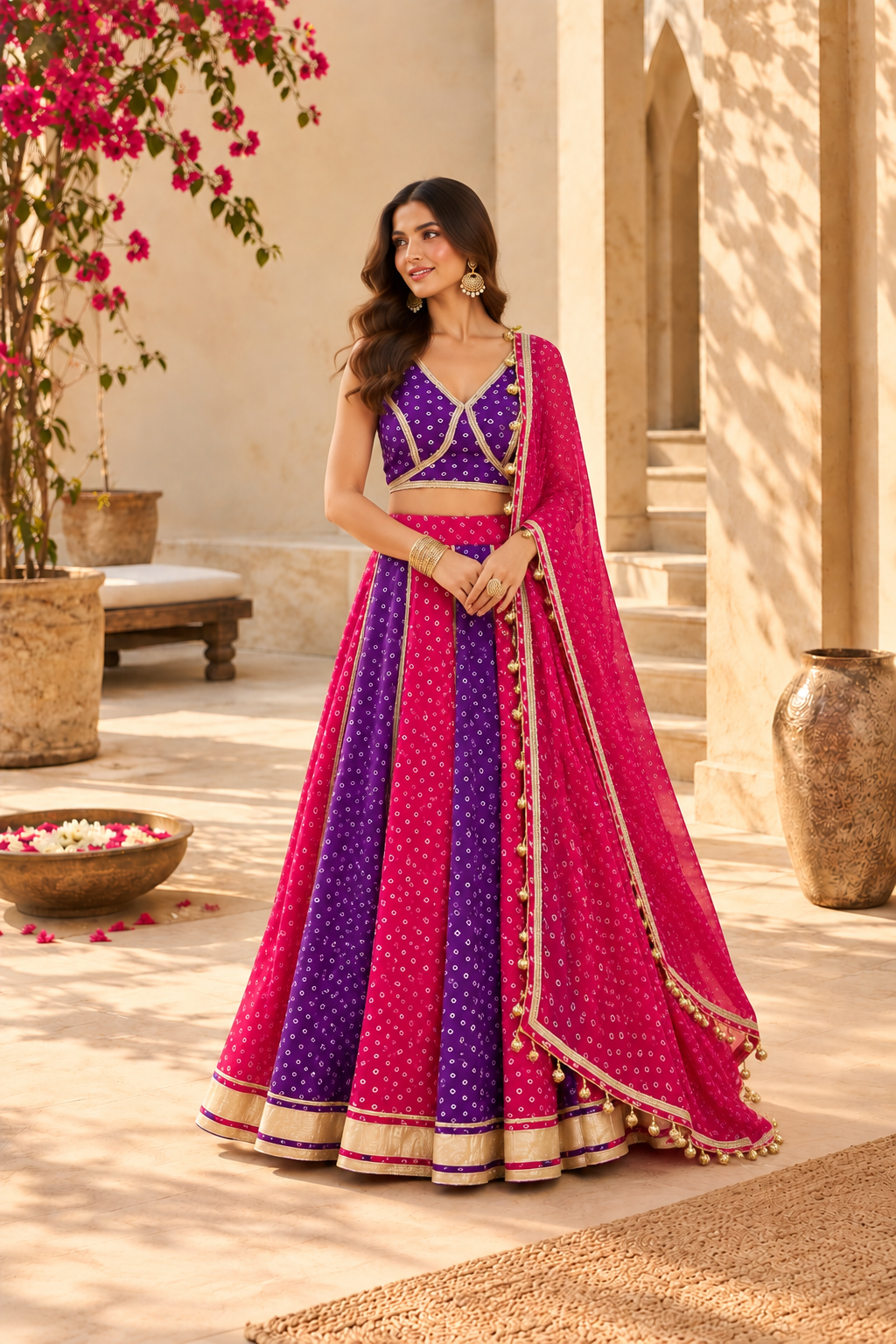 EVANI PURPLE-PINK KALI BANDHEJ LEHENGA