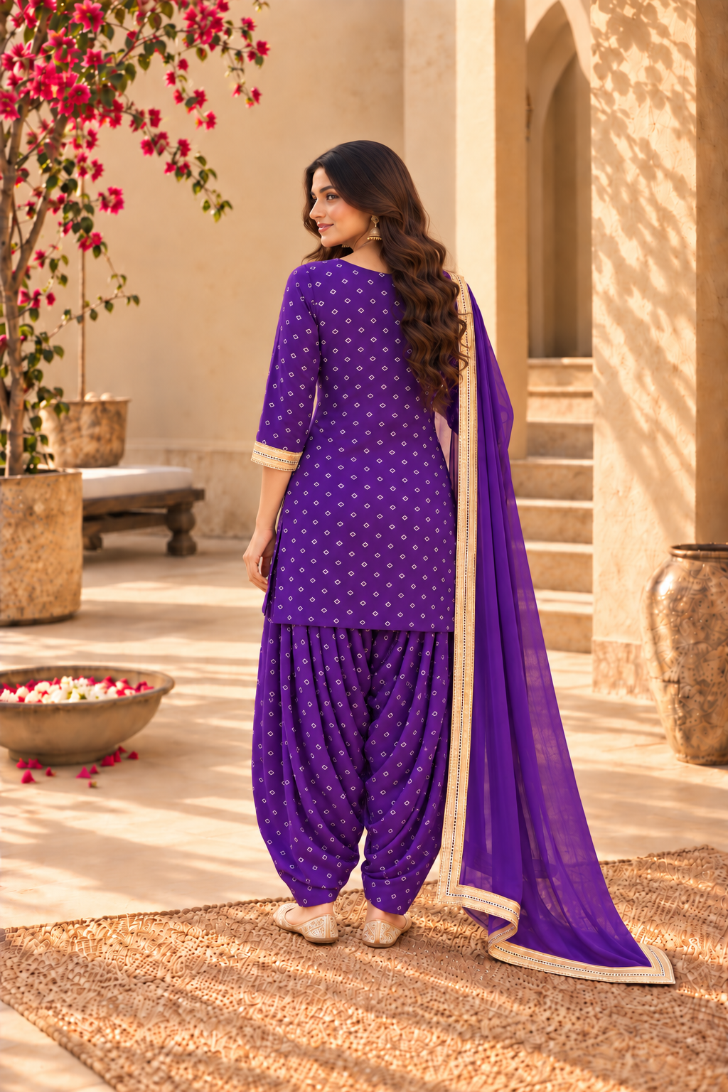 EKTA PURPLE BANDHEJ FARSHI SET WITH DUPATTA