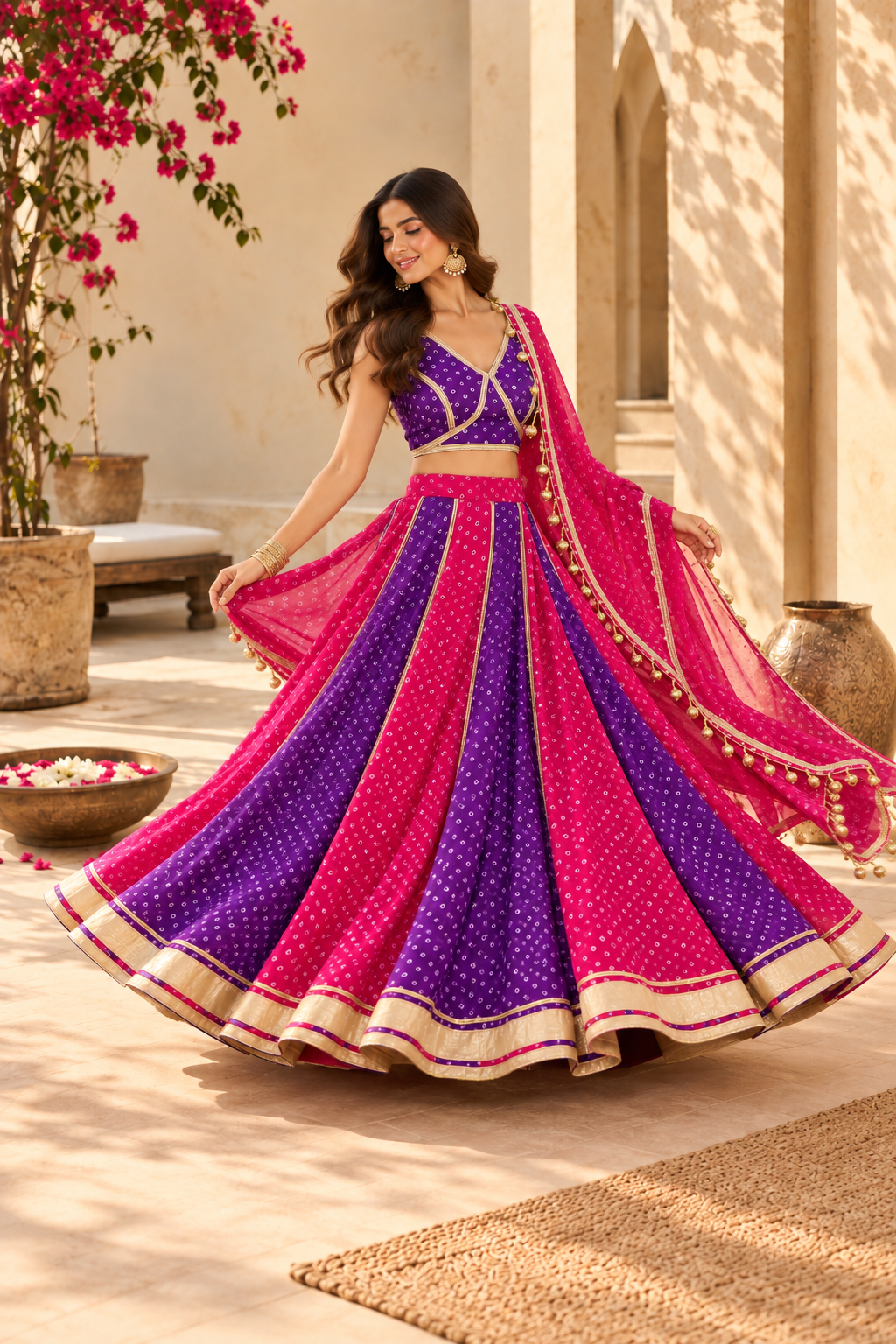 EVANI PURPLE-PINK KALI BANDHEJ LEHENGA