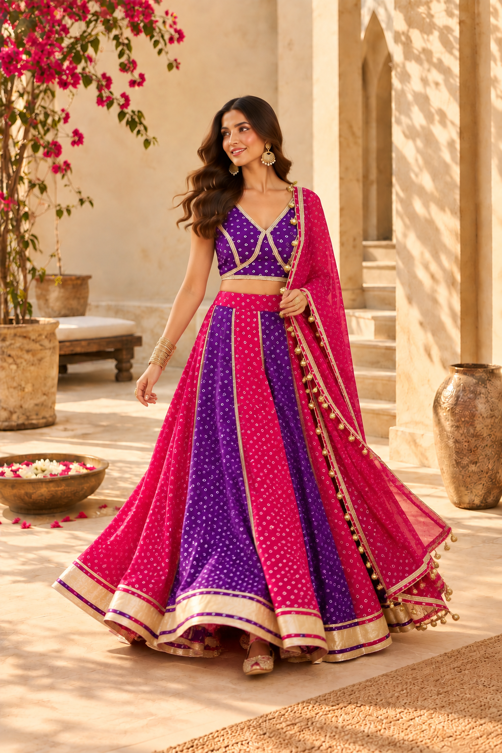 EVANI PURPLE-PINK KALI BANDHEJ LEHENGA