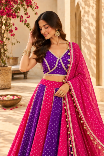 EVANI PURPLE-PINK KALI BANDHEJ LEHENGA
