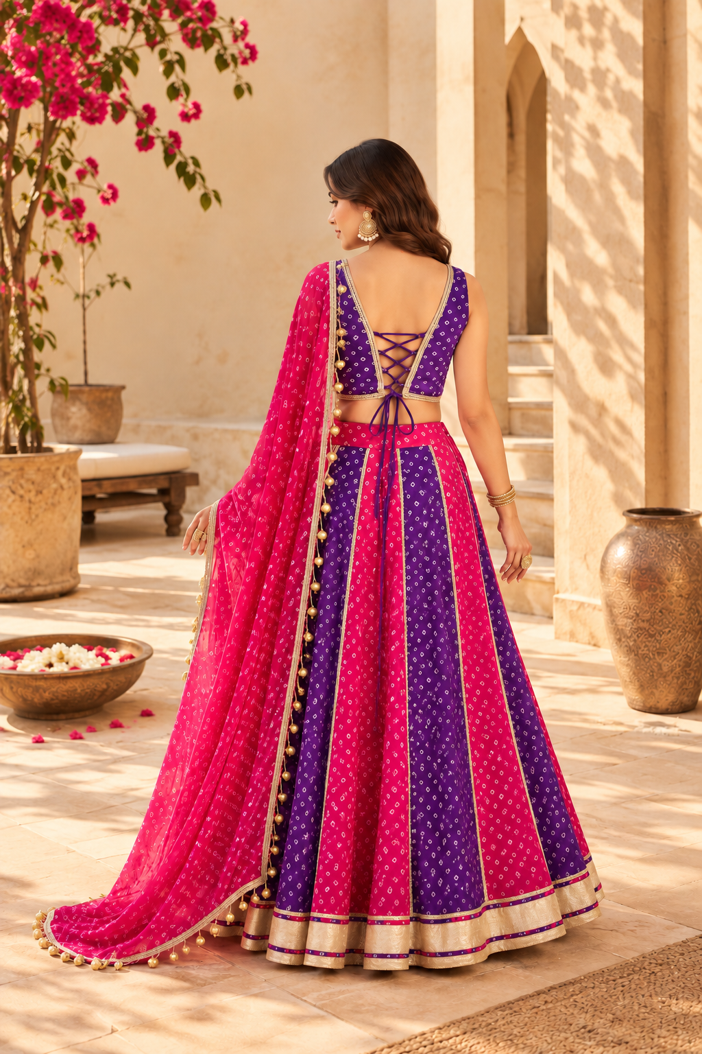 EVANI PURPLE-PINK KALI BANDHEJ LEHENGA