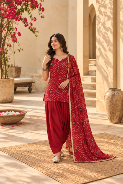 KAAMINI RED BANDHEJ FARSHI SET
