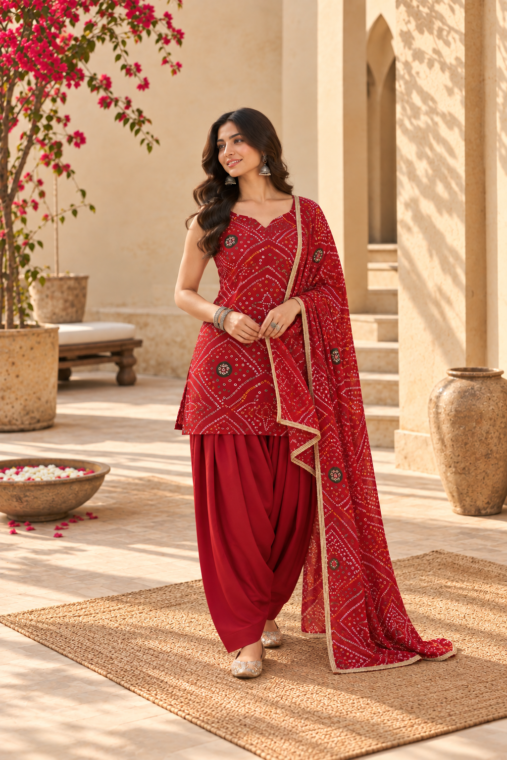 KAAMINI RED BANDHEJ FARSHI SET
