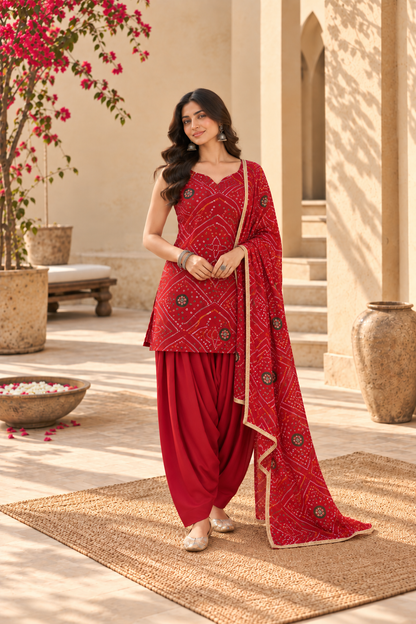 KAAMINI RED BANDHEJ FARSHI SET