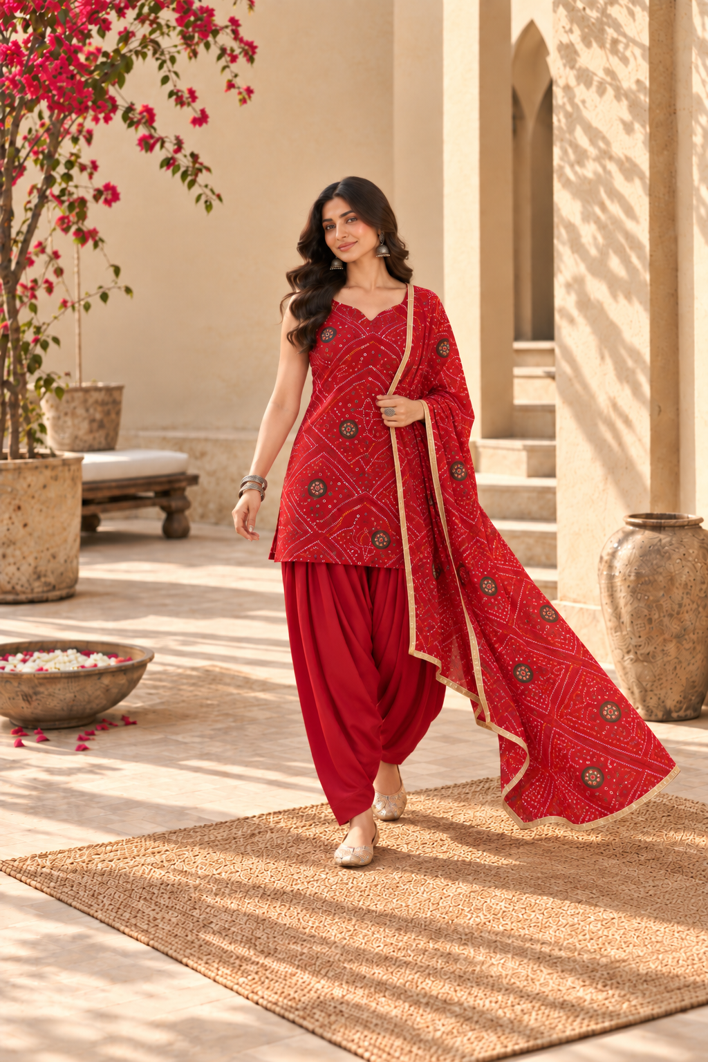 KAAMINI RED BANDHEJ FARSHI SET