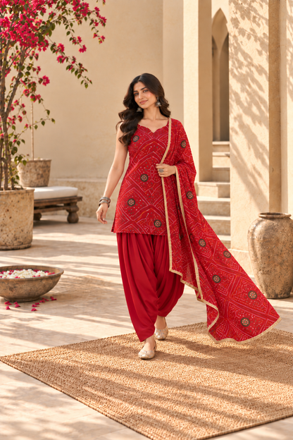 KAAMINI RED BANDHEJ FARSHI SET