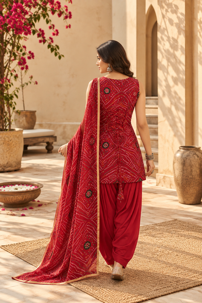 KAAMINI RED BANDHEJ FARSHI SET