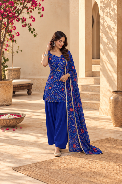 DIKSHA BLUE BANDHEJ FARSHI SET