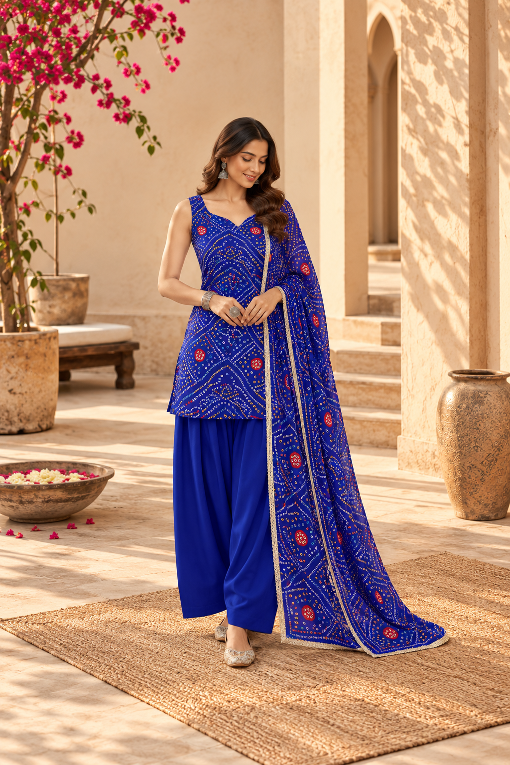DIKSHA BLUE BANDHEJ FARSHI SET