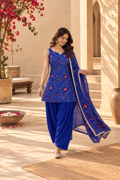 DIKSHA BLUE BANDHEJ FARSHI SET