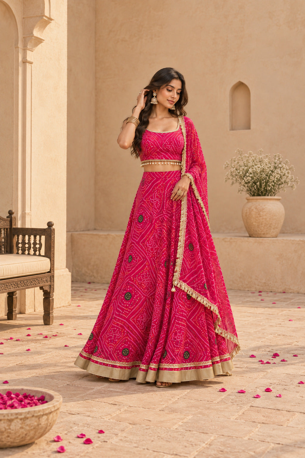 AAVISHA PINK BANDHEJ LEHENGA