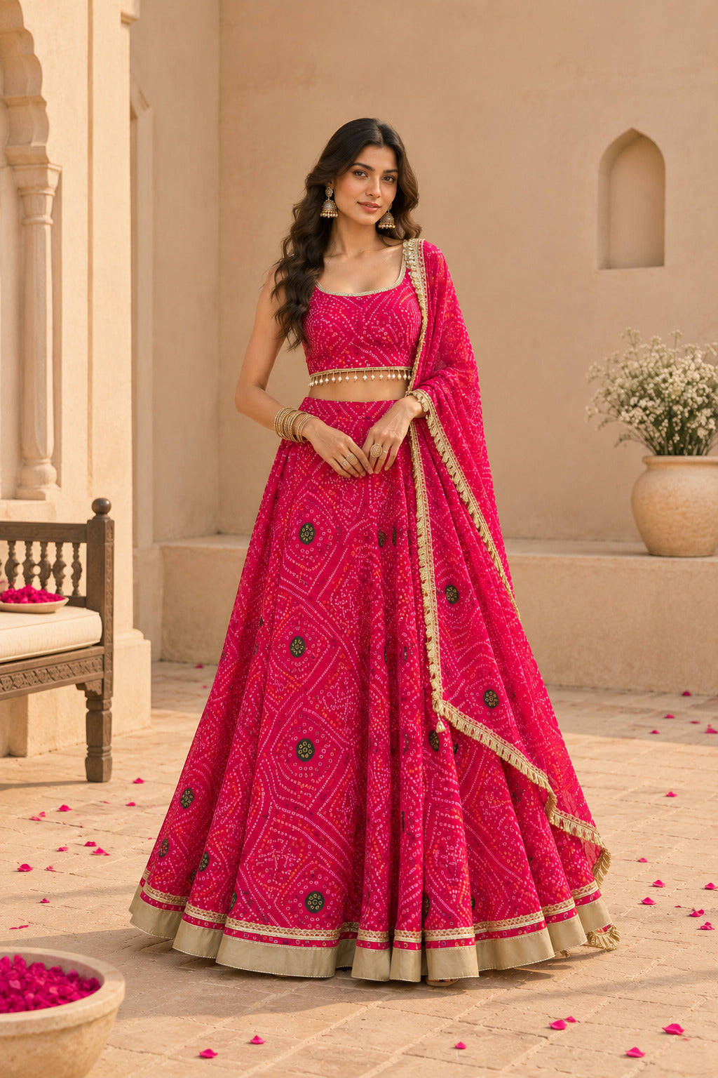 AAVISHA PINK BANDHEJ LEHENGA