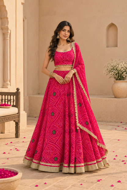 AAVISHA PINK BANDHEJ LEHENGA