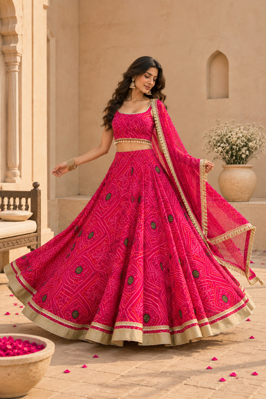 AAVISHA PINK BANDHEJ LEHENGA