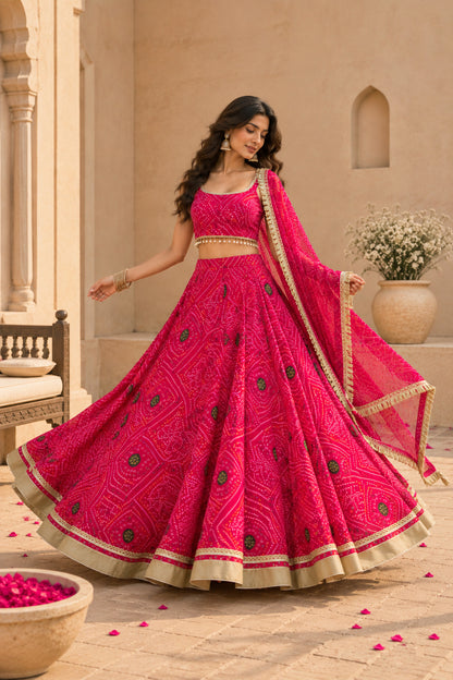 AAVISHA PINK BANDHEJ LEHENGA