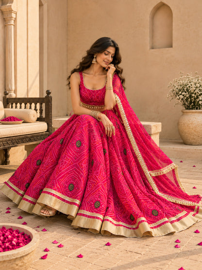 AAVISHA PINK BANDHEJ LEHENGA