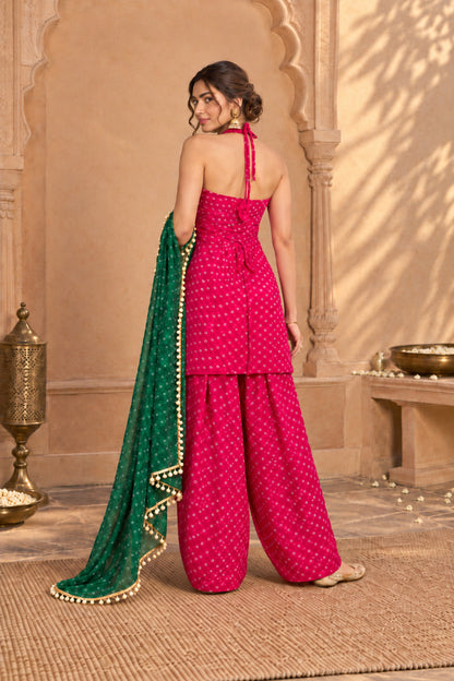 MAIRA PINK BANDHEJ MIRROR WORK FARSHI SET