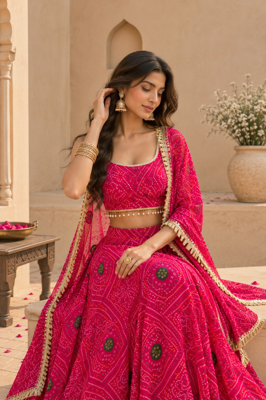 AAVISHA PINK BANDHEJ LEHENGA