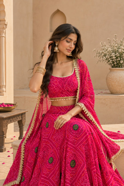 AAVISHA PINK BANDHEJ LEHENGA