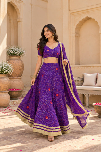 ANOKHI PURPLE BANDHEJ LEHENGA