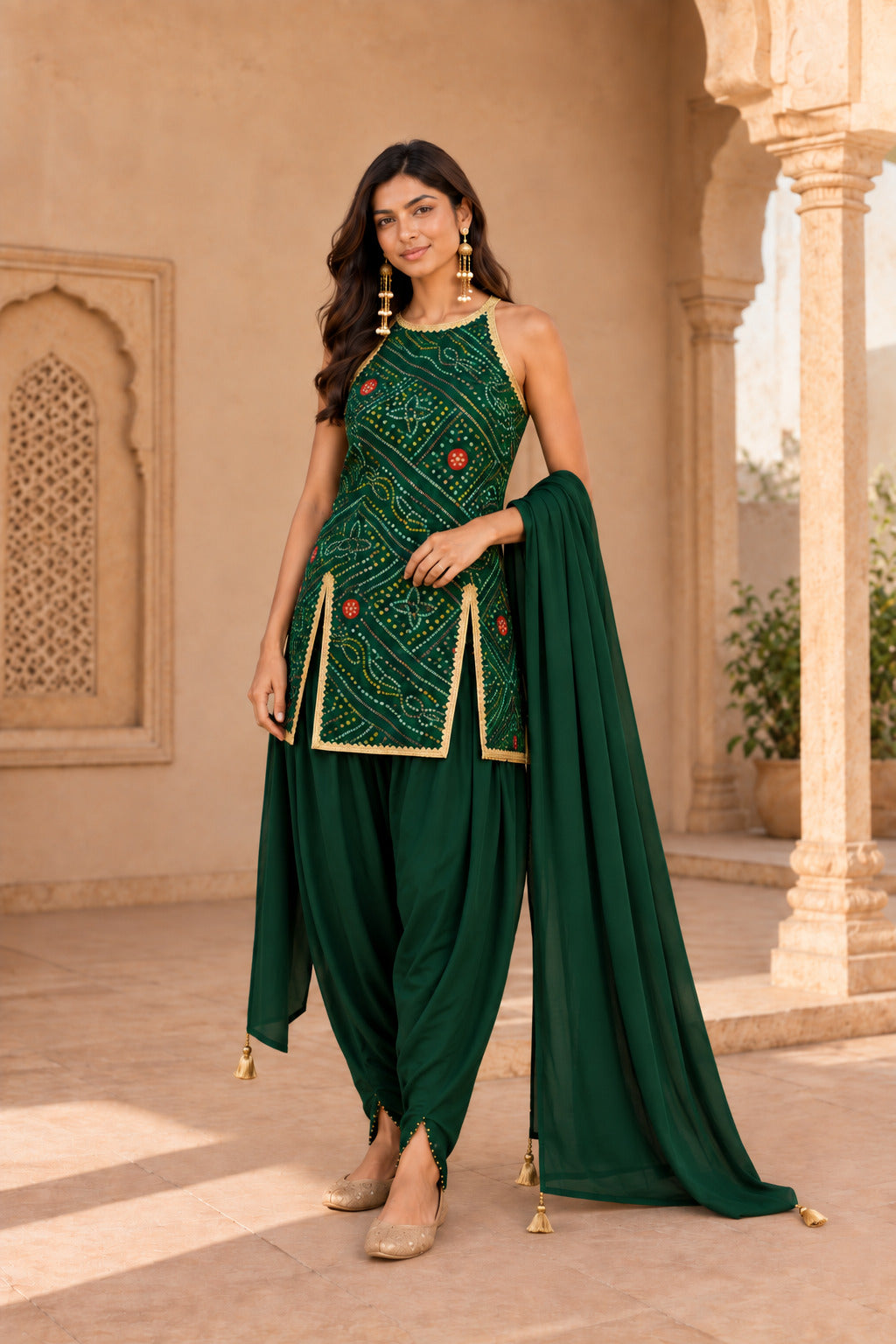 LAVANYA GREEN BANDHEJ PATIALA SET