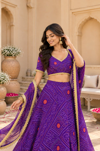 ANOKHI PURPLE BANDHEJ LEHENGA