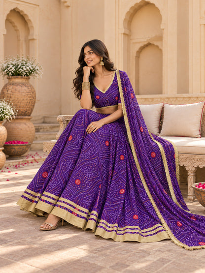 ANOKHI PURPLE BANDHEJ LEHENGA