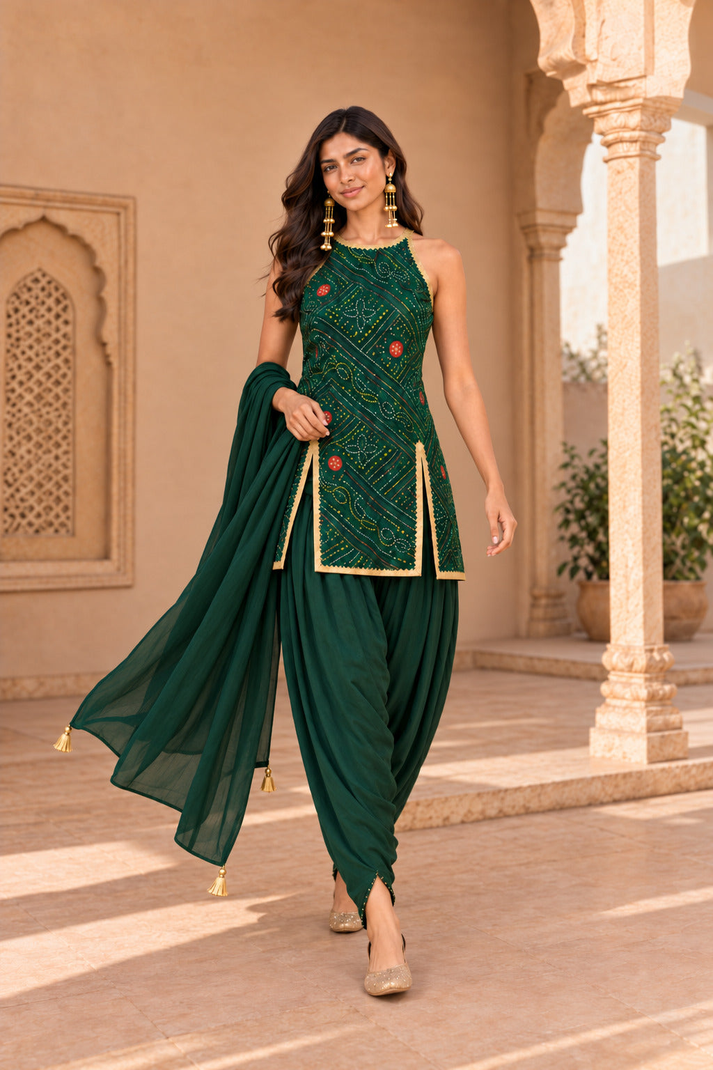 LAVANYA GREEN BANDHEJ PATIALA SET