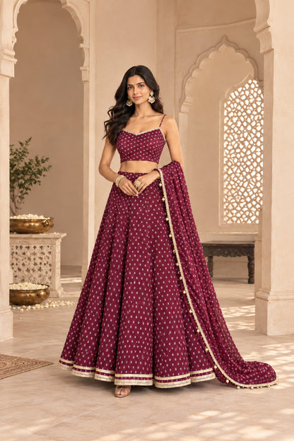 RASIKA WINE BANDHEJ LEHENGA SET