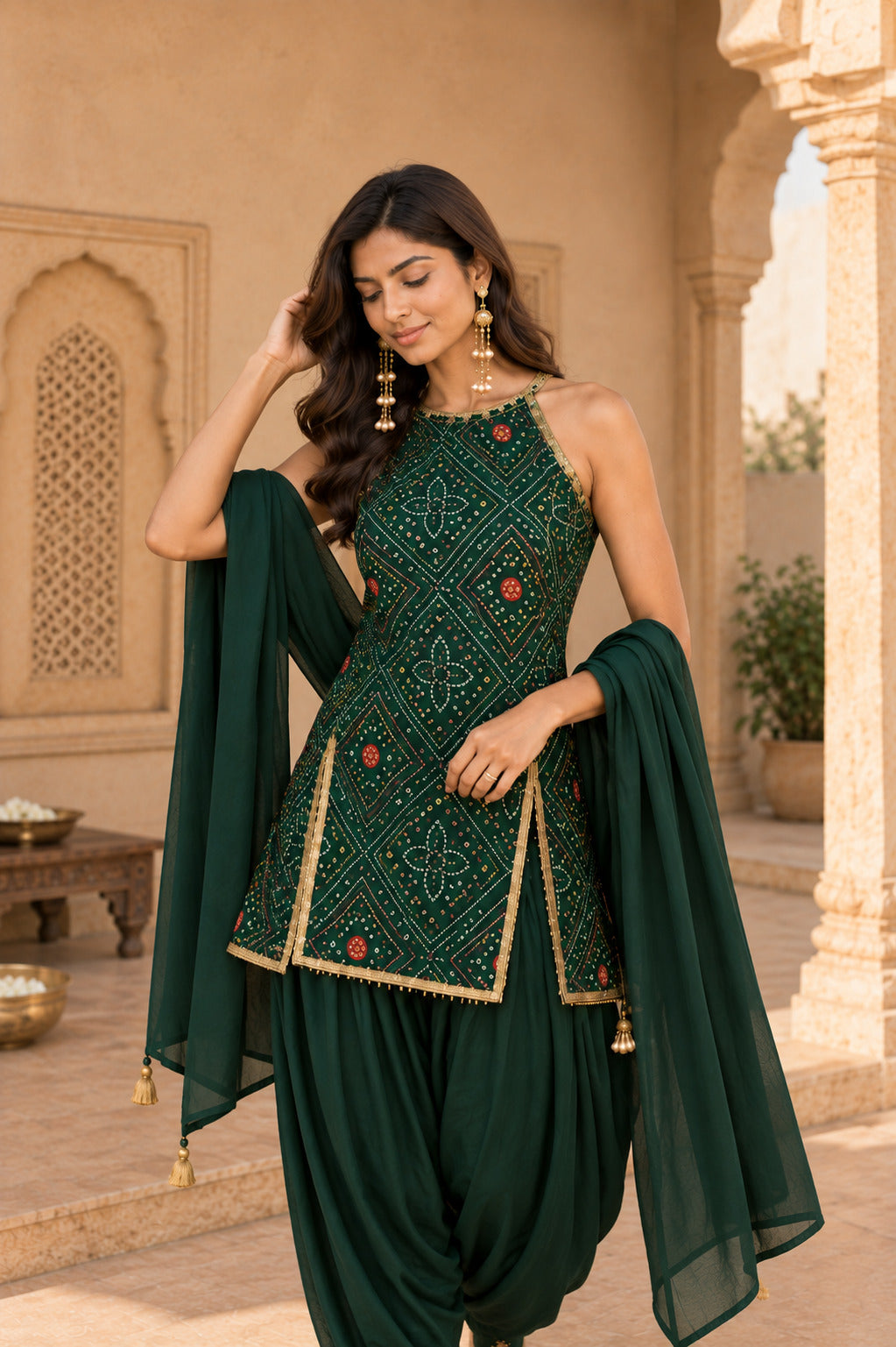 LAVANYA GREEN BANDHEJ PATIALA SET
